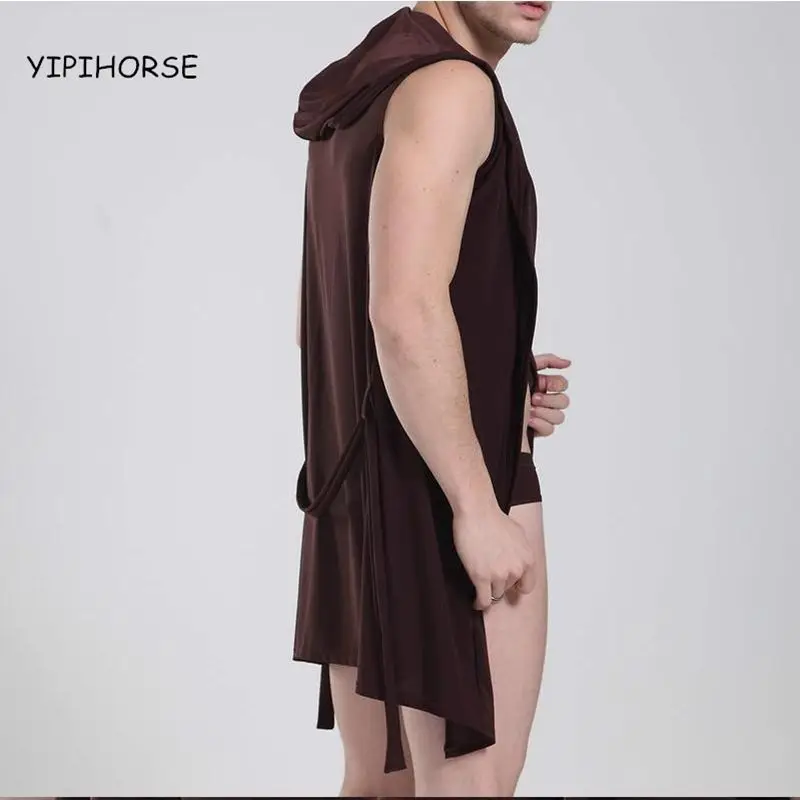 Men's robes set comfortable casual bathrobes sleeveless Viscose sexy Hooded robe homewear mens sleepwear lounge clothes briefs