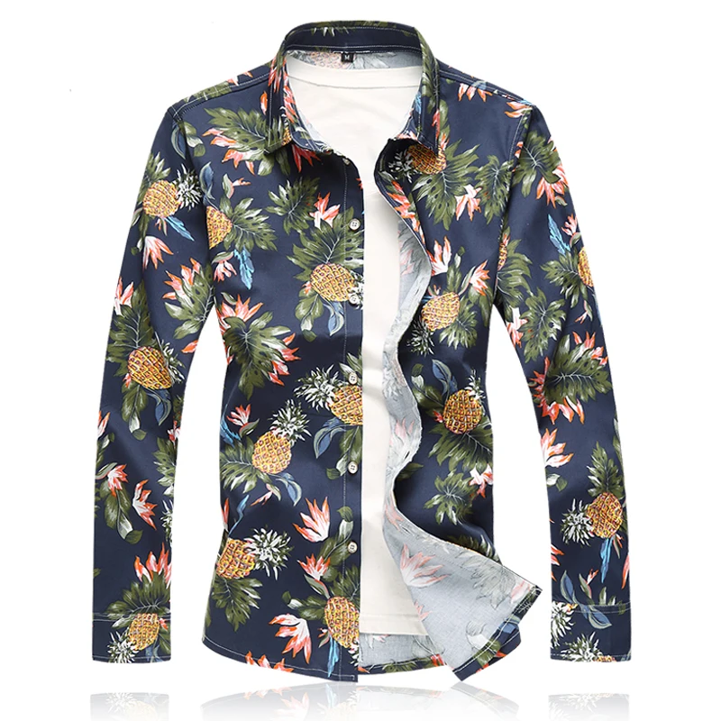 

men shirt M-7XL men shirt size M-7XL Fall 2018 main new men printed cotton spandex C106p55 mast yards long sleeve shirt