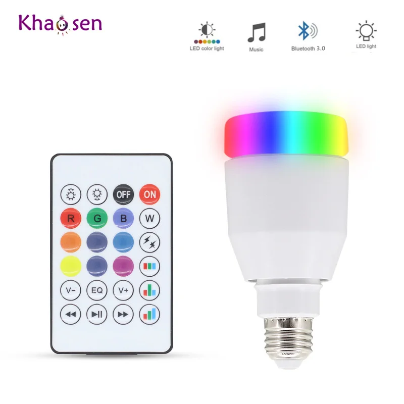 Bluetooth 3 0 E27 светодиодная лампа музыкальный динамик проигрыватель свет RGBW