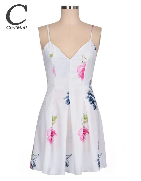 Sexy Women Summer Strap V-Neck Backless Dress High Waist Pleated Print Beach 35 | Женская одежда