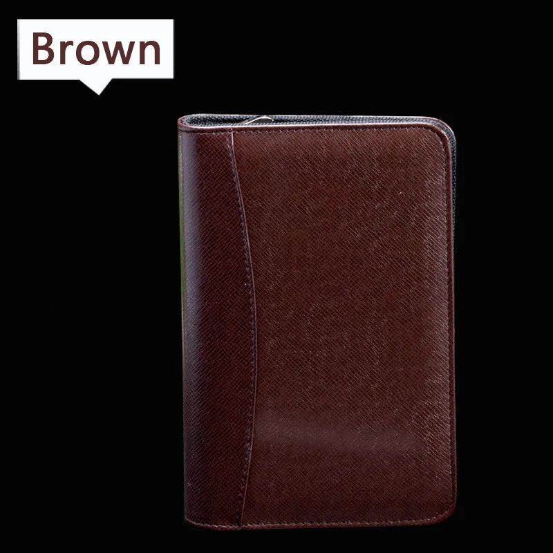 Brown Кожаный бизнес-блокнот на молнии и калькулятор A5 B5, блокнот на спирали, дневник, планировщик, большой объем, Padfolio - Цвет: Brown