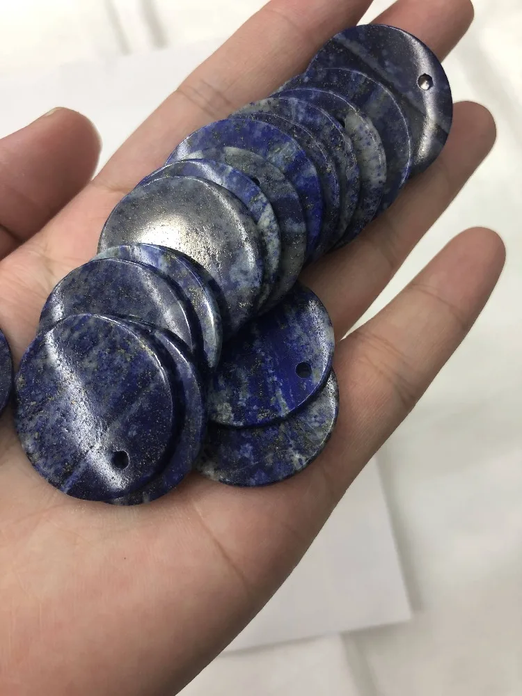 

4pcs/lot Natural Flat Round Shape Lapiss Pendant stone Jewelry Semi Precious Beads Barcelet Make Wholesale For DIY