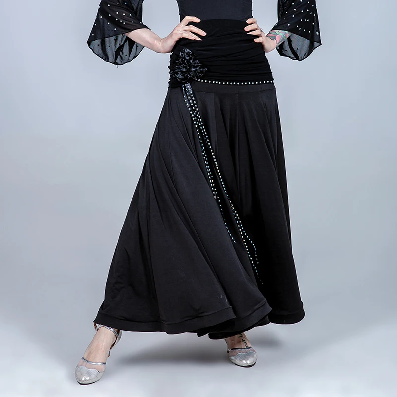 black skirt Бальная юбка, Женская юбка для вальса, испанское платье для танцев, юбка для фламенко, Одежда для танцев, женские танцевальные костюмы, красная танцевальная стандартная юбка - Цвет: black skirt