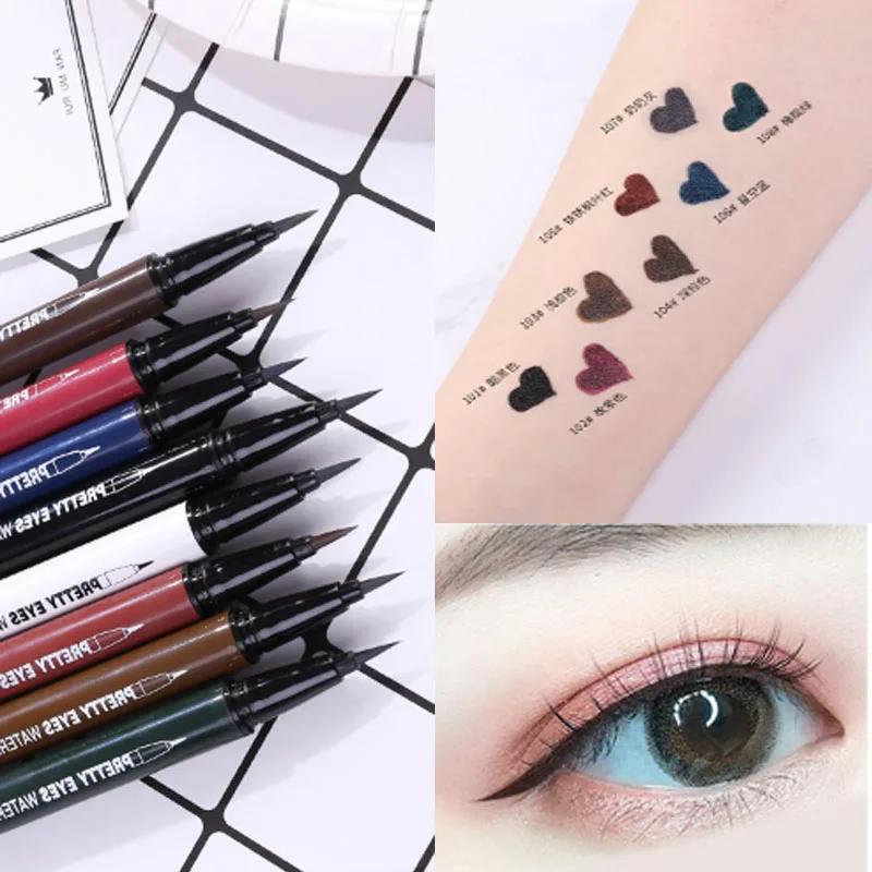 Soft Head Quick Dry Waterproof Long Lasting Red Blue Purple Liquid Eyeliner Pen Ac042