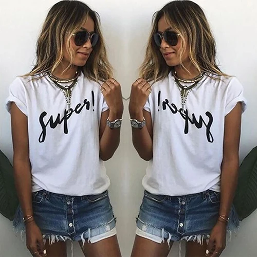Женская Мода Лето Повседневная Письмо Печати С Коротким Рукавом О-Образным