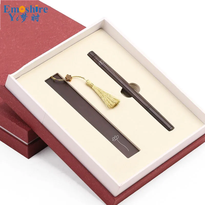 

Wooden Signature Pen Set Retro Business Office Gift Redwood Bookmark Pen Chinese Style Creative Gift Customization M019