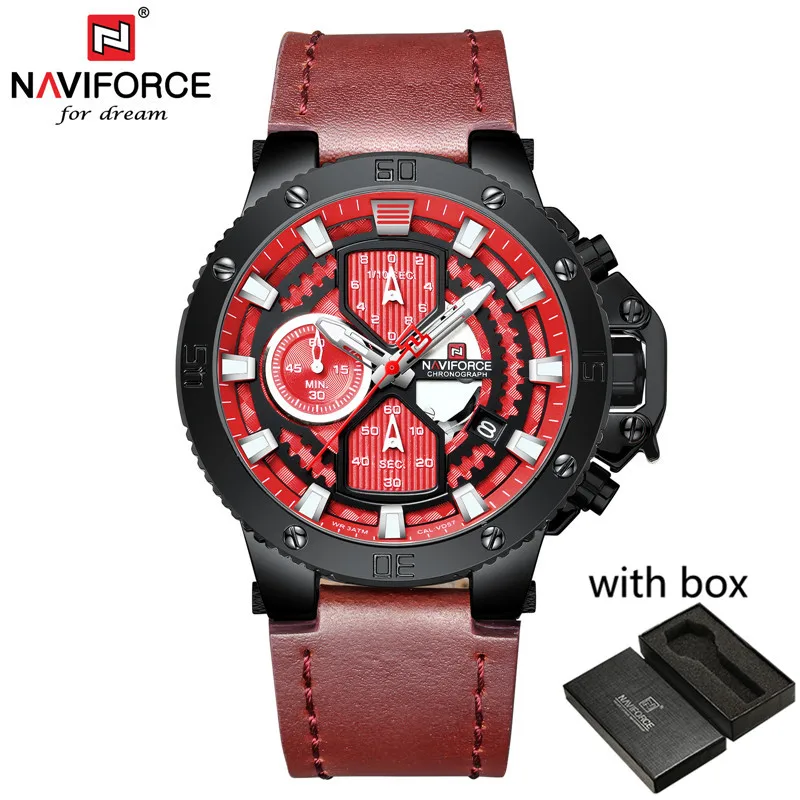 NA915905 with box Relogio Masculino NAVIFORCE для мужчин часы лучший бренд класса люкс Спортивный Хронограф Военная Униформа АРМИЯ кварцевые кожаные часы на запястье мужской 9159 - Цвет: NA915905 with box