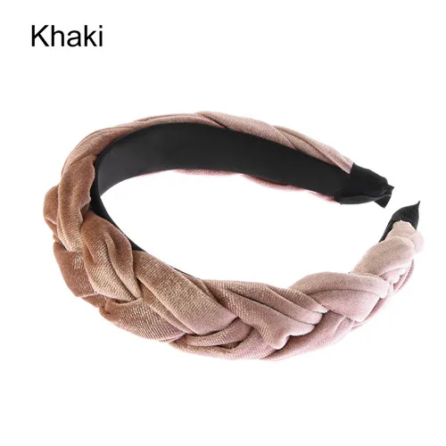 khaki Новая бархатная повязка для волос для женщин Женская головная повязка одноцветная оплетка для волос Ретро головной убор женские аксессуары для волос - Цвет: khaki