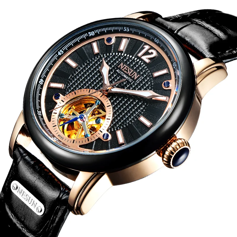 Швейцарские роскошные Брендовые мужские автоматические часы Nesun Skeleton Tourbillon из