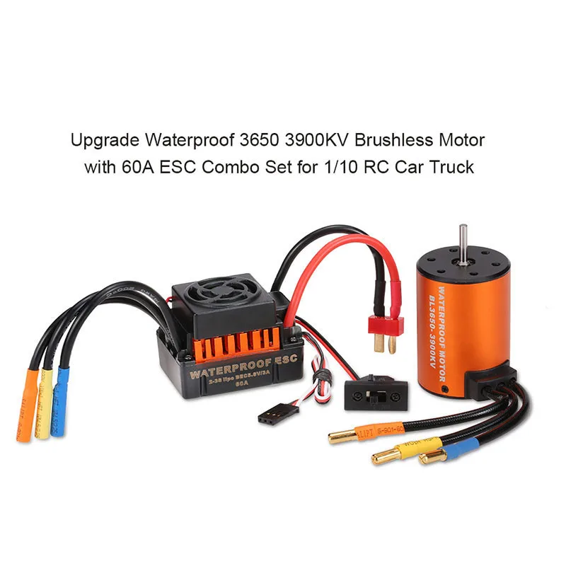 Водонепроницаемый мотор 3650 3900KV w/ 60A ESC Combo Набор для 1/10 RC автомобиля грузовика