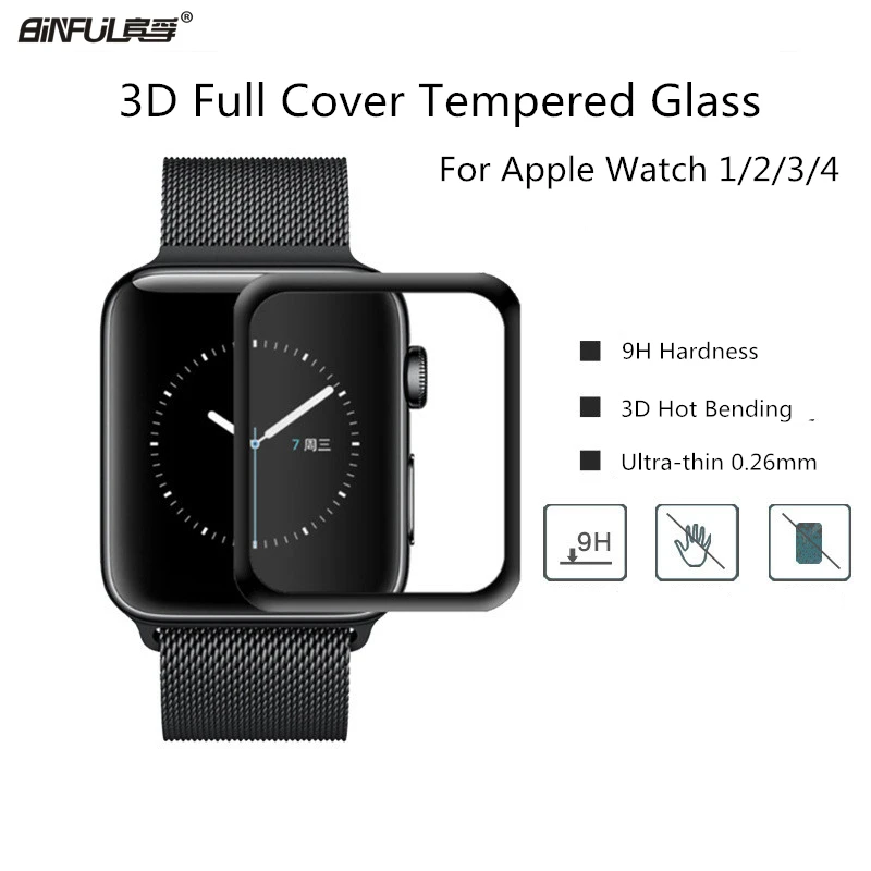 BinFul 3D изогнутый 9 H Полноэкранный протектор для Apple Watch Series 1 2 3 4 40 мм 44 38 42