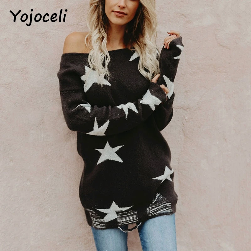 Yojoceli 2018 на осень-зиму Классный свитер Топы Повседневная Звезда Форма вязать