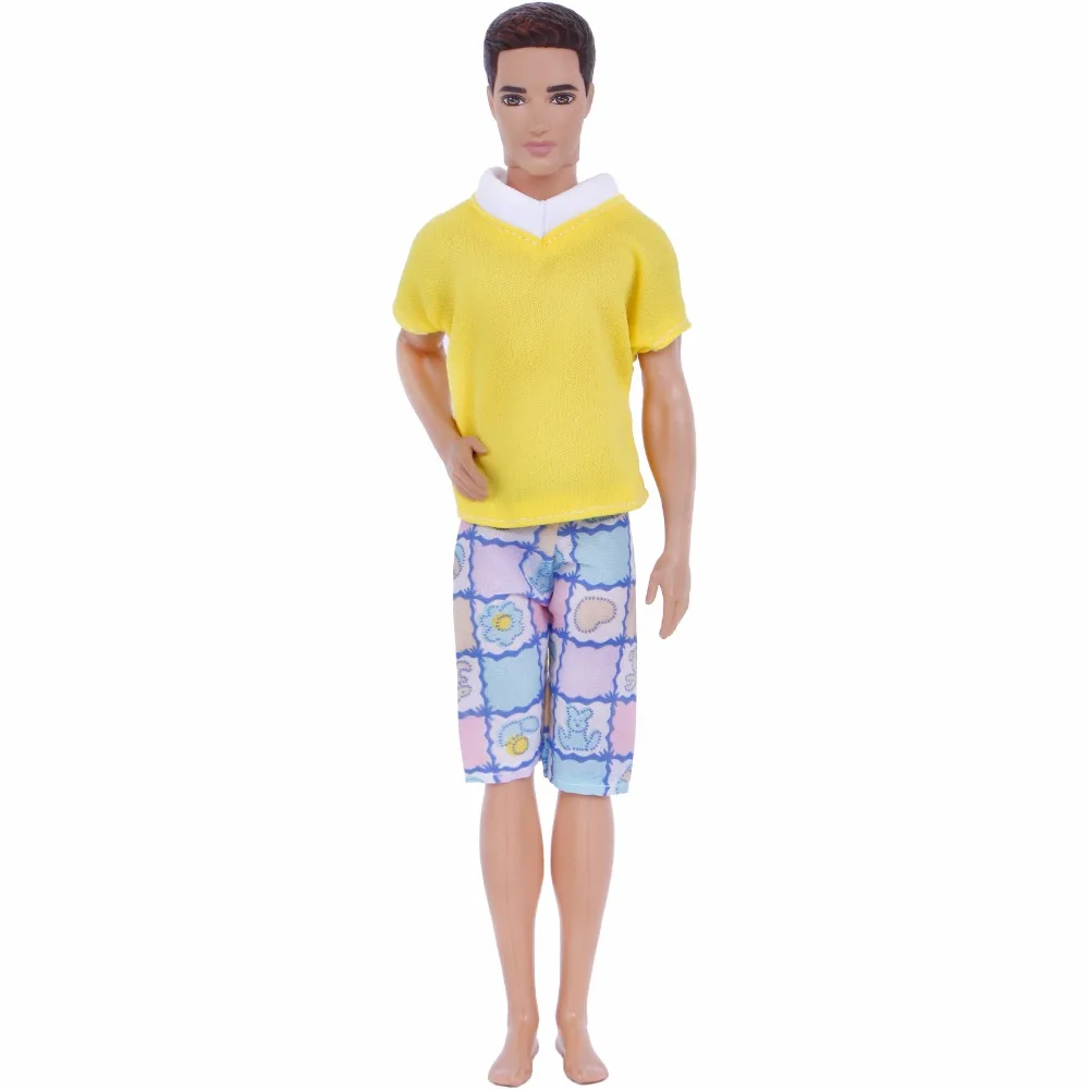 5 Pcs Men Outfits Mixed Style Stripe Camouflage T-Shirt Vest Plaid Shorts Pants Clothes for Barbie Doll Ken Accessories | Игрушки и