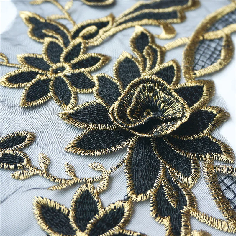 35 см черный золотой Вышитый цветочный воротник винтажная кружевная отделка
