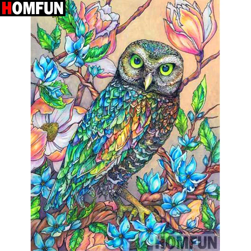 HOMFUN полная Алмазная вышивка &quotживотных с рисунком цветов Совы&quot крестиком на