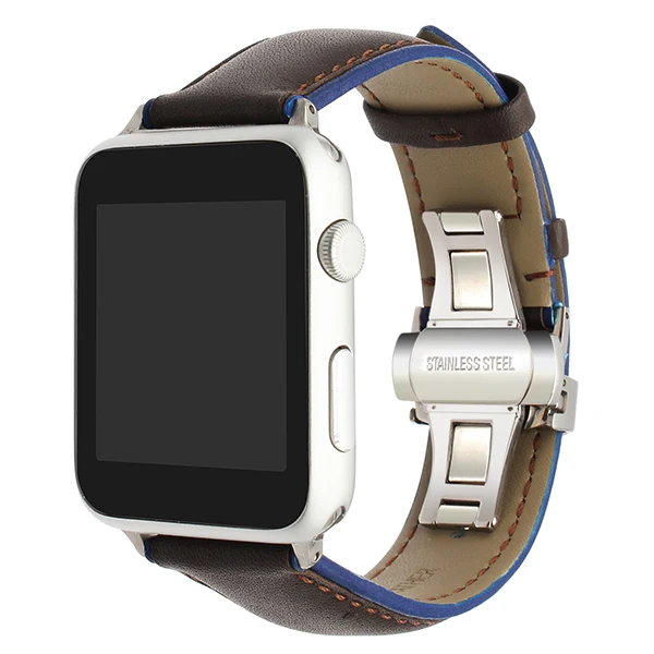 Французский ремешок для часов из натуральной кожи для iWatch Apple Watch 38 мм 40 мм 42 мм 44 мм серия 5 4 3 2 двойной цветной ремешок с застежкой-бабочкой