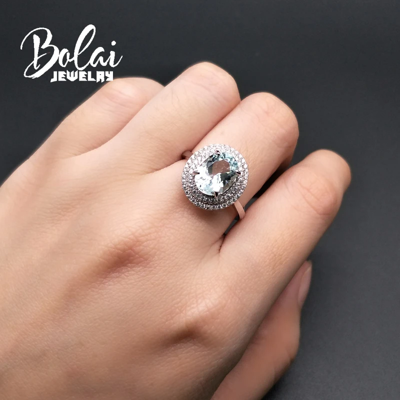 Bolaijewelry, белый аквамарин, кольца, натуральный камень, Овальный 8*10 мм, серебро 925 пробы, хорошее ювелирное изделие для женщин, подарки на годовщину