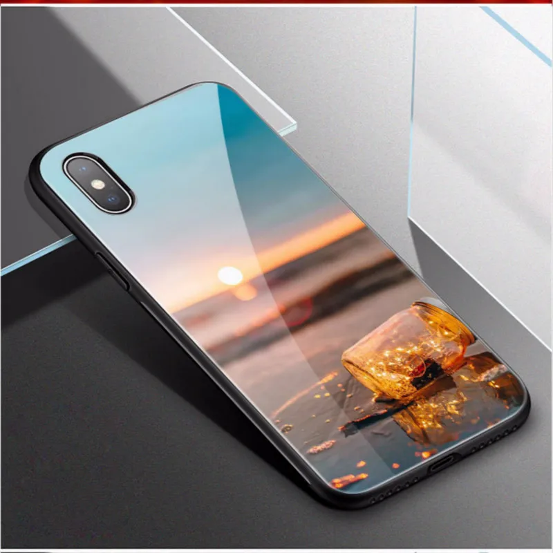 Звездный чехол из закаленного стекла для Iphone 9 6 7 8 X XS MAX окрашенная задняя крышка