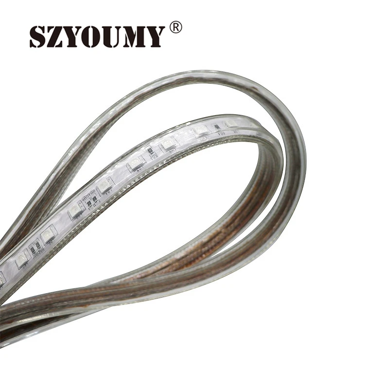 SZYOUMY 220 V Светодиодные ленты 5050 50 м 100 IP67 Водонепроницаемый RGB/белый Цвет веревка для наружного освещения с Мощность контроллер