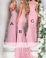 pink cheap bridesmaid dresses under 50 mermaid halter flowers long wedding party dresses for women