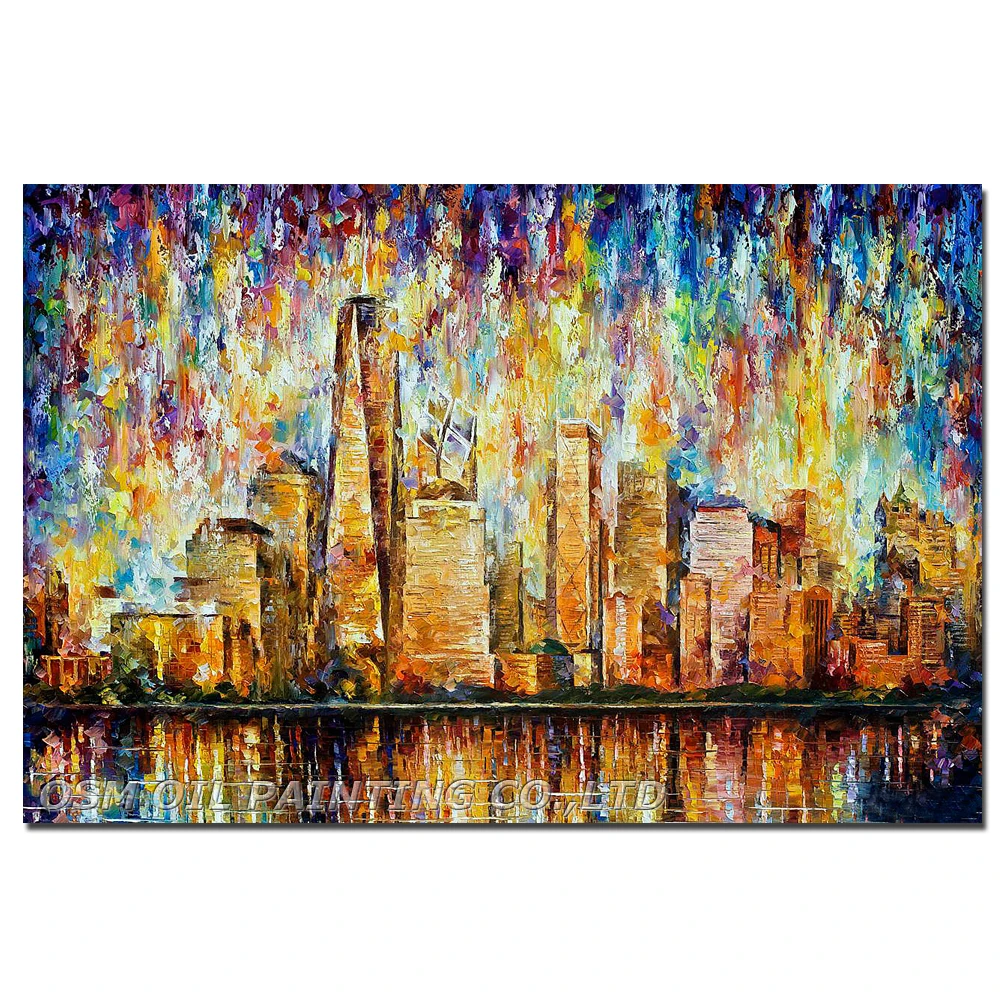 Experienced Painter Team Support High Quality Hand-painted New York City Palette Knife Oil Painting for Living Room Decoration | Дом и сад