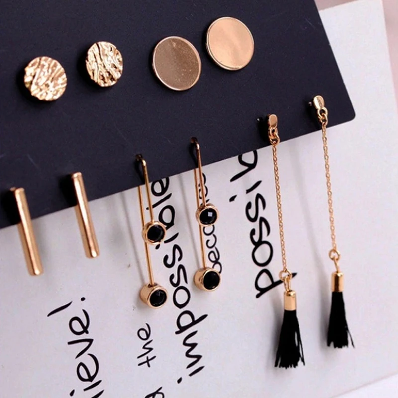 Fashion 5Pairs/set Alloy Tassel Acrylic Drop Earrings Set For Women Trendy Mixed Statement Korean Long Sets | Украшения и