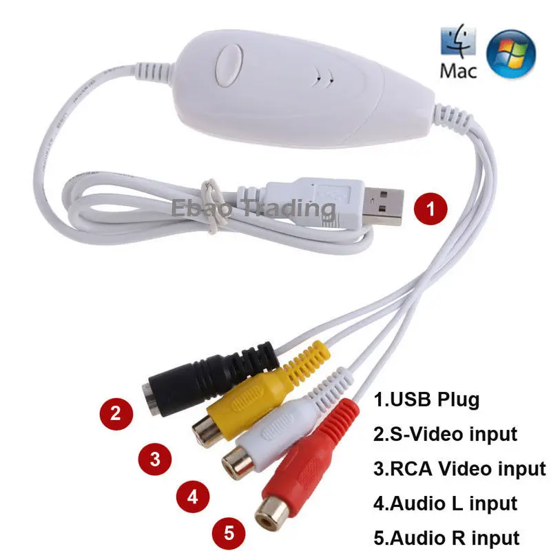USB 2,0 видеозахвата аналоговые аудио и видео от VHS, V8, Hi8, 8 мм видеокамеры Видео кассеты для цифрового формата MAC OS Win10 64