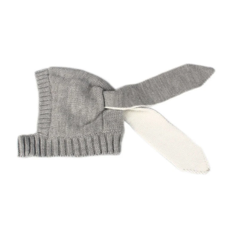 Gray Small Модная зимняя вязаная шапка с кроличьими ушками для маленьких мальчиков и девочек, теплая шапочка-бини, шерстяная теплая Вязаная Шапка-бини - Цвет: Gray Small