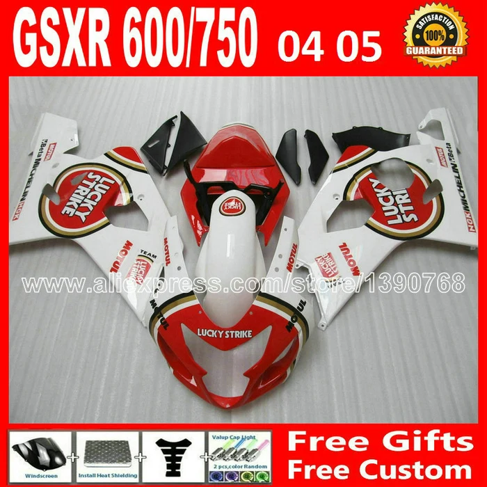 مجاني لـ 2004 2005 SUZUKI GSXR 600 750 أبيض لامع بالأحمر بتصاميم K4 إصدار ريزلا مخصص gsxr600 HKN 04 05 GSX R750 هيكل جسم 893