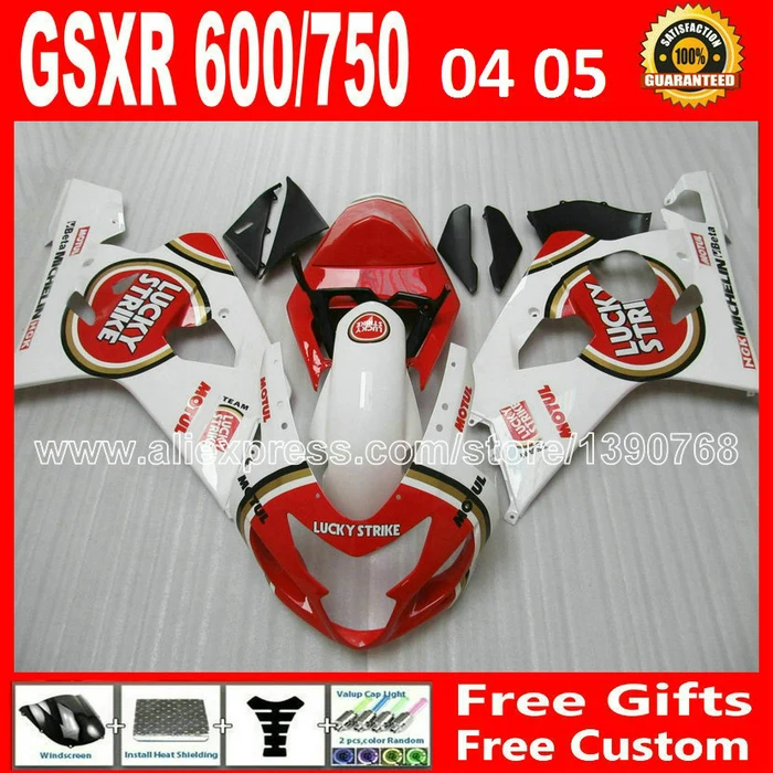 Бесплатно для 2004 2005 SUZUKI GSXR 600 750 белый блестящий красный обтекатель K4 custom RIZLA