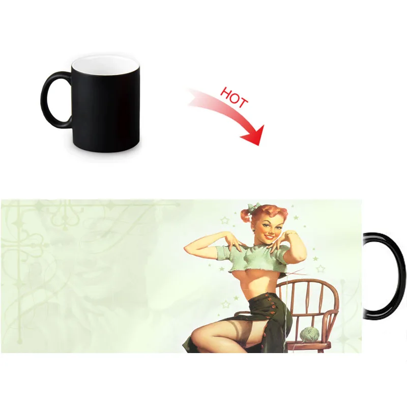 Кофейная кружка Pin Up Girl меняющая цвет при нагреве керамические чашки для чая