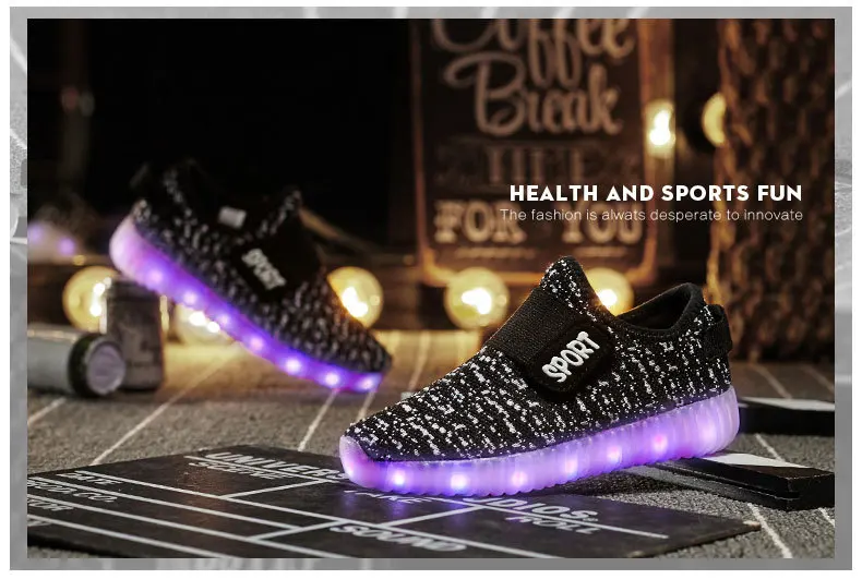 Size 25-37 Kids Led USB Recharge Glowing Shoes Children's Hook Loop Shoes Children's Glowing Sneakers Kids Led Luminous Shoes