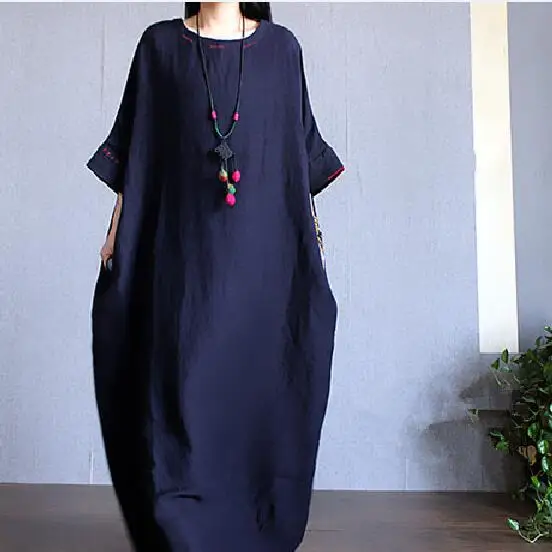 Женское длинное свободное платье из хлопка и льна элегантное льняное макси в