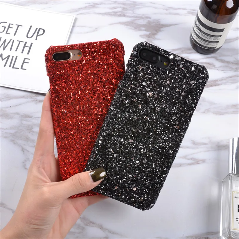Роскошный Модный Блестящий блестящий чехол с блестками для iPhone 8 7 Жесткий Чехол
