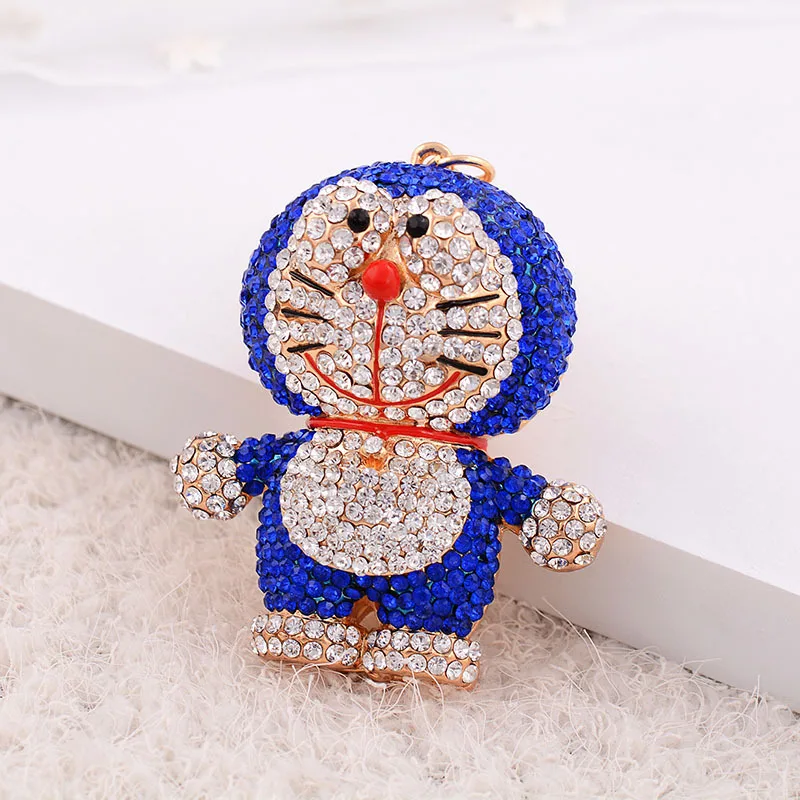 Kawaii doraemon keychain full crystal cartoon keyring lovely rhinestone machine cat key chains woman bag charm drop shipping | Украшения и