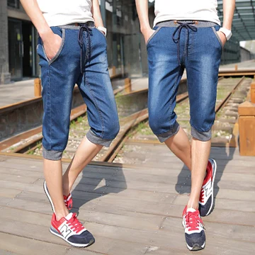 

Large Size jeans shorts men 2020 summer fashion exercise shorts slim straight male drawstring denim capris men Shorts