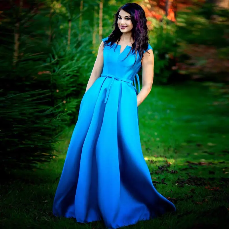FADISTEE New arrival elegant long dress sleeveless simple pocket Mother of the Bride plus size vestido de noiva robe de mariee - Цвет: sky blue