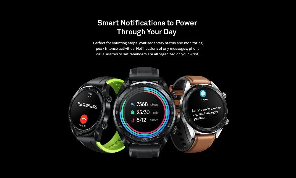 Huawei Watch GT Смарт часы Поддержка gps NFC 14 дней Срок службы батареи 5 атм водонепроницаемый телефонный Звонок трекер сердечного ритма для Android IOS
