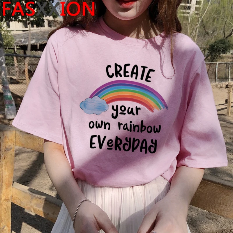 Новые милые радужные полосатые корейские футболки модные с коротким рукавом