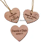3050100 шт. Персонализированная гравировка, свадебное имя и дата, деревянная бирка с сердцем, Подарочная бирка, Свадебный ярлык для душа, приглашения