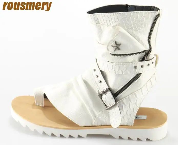 Популярные летние белый питон кожаные мужские сандалии на ремешках в римском