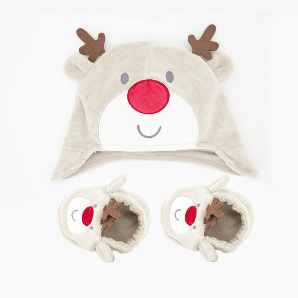 

Kavkas Baby Christmas Hat Set Girls Boy First Walkers Newborn Cap Baby Girl 3pcs/set Baby Hat 0-3M