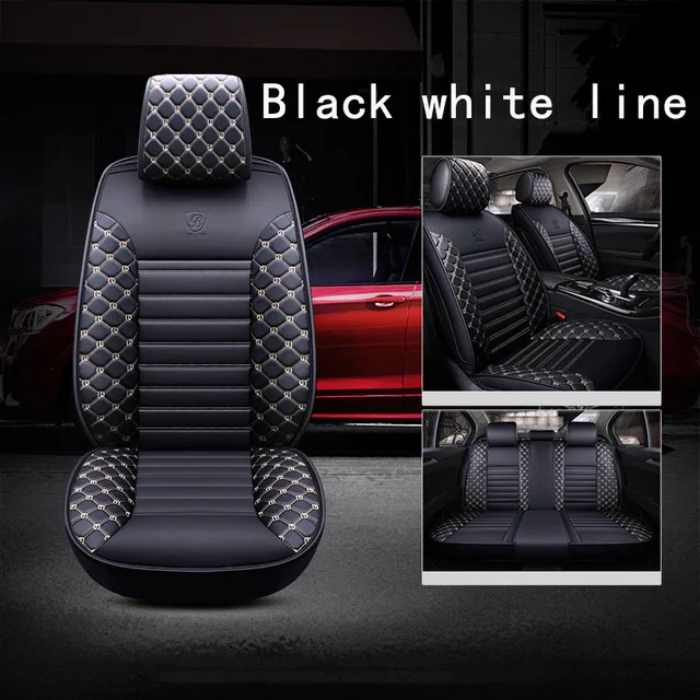 black white line Кожаные чехлы для автомобильных сидений Универсальный защитный коврик на сиденье для Kia Cerato SORENTO ssangyong Ssang Yong Actyon korando kyron rexton - Название цвета: black white line