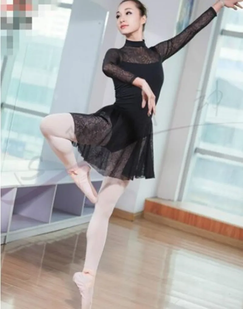 

Black Red Lace S-XL sexy long sleeve exercise Dancewear Ballet Leotard girl new dance clothes leotard suit adult
