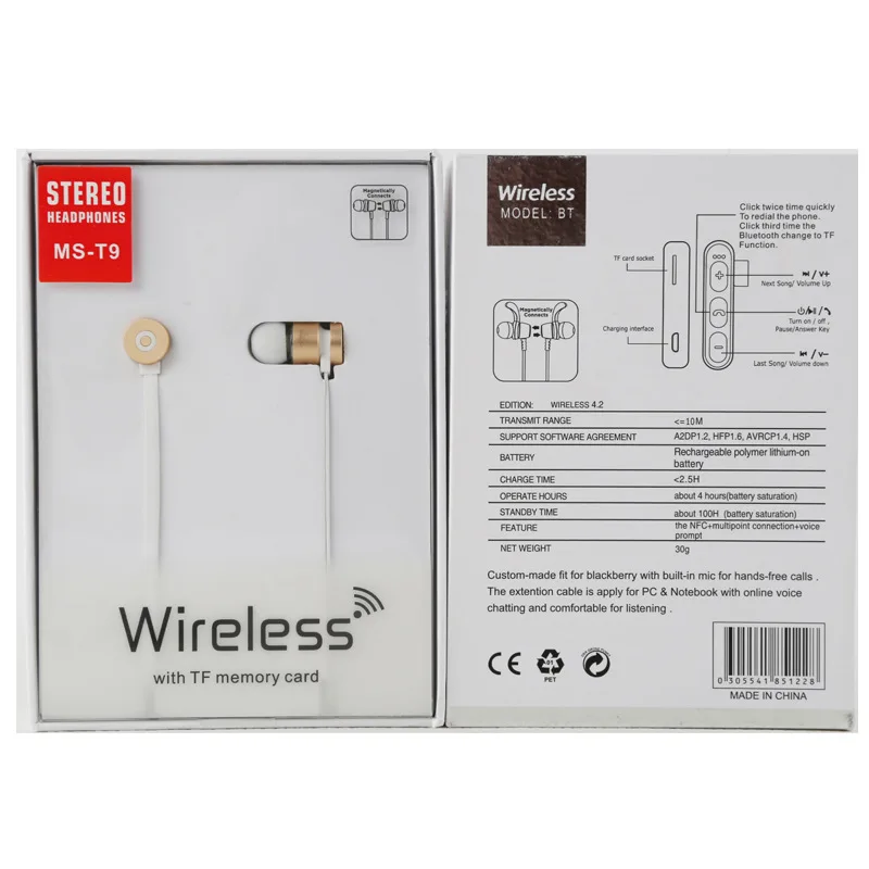 

LWHWZT T9 Bluetooth Sport Neckban Music Earphone Magnet TF Card Slot Wireless Headset Micphone for xiaomi Huawei meizu 16
