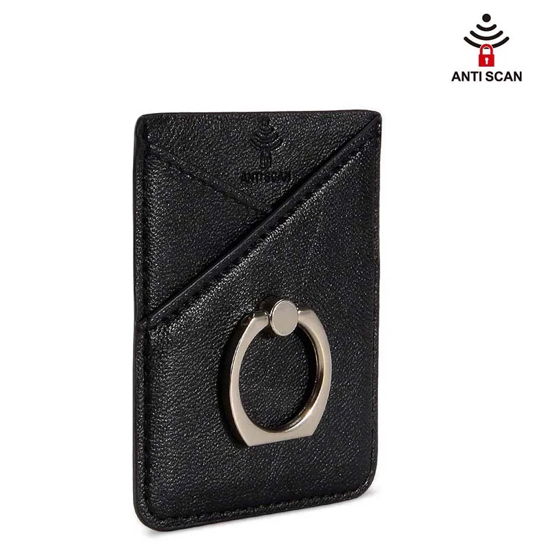 black RFID для мужчин и женщин, кредитный ID держатель для карт, кошелек для сотового телефона для мужчин, карманная палочка на клейкой основе с кольцом на палец, подставка, надежная ручка - Цвет: black