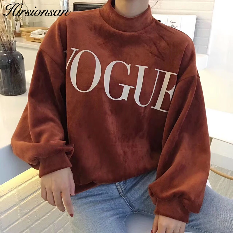 Hirsionsan Зимние толстовки с капюшоном Толстовка Для женщин Vogue печатных флис