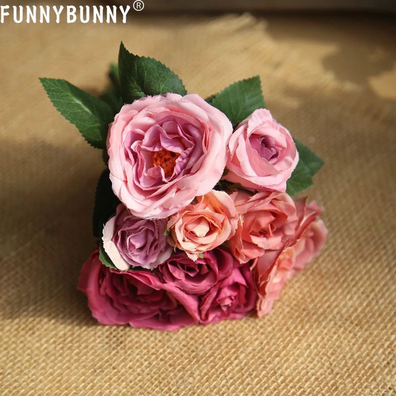 FUNNYBUNNY Artificial Lotus Flowers Silk Fake Bridal Bouquet Rose Leaf Flower Home Office Wedding Party Decor | Дом и сад