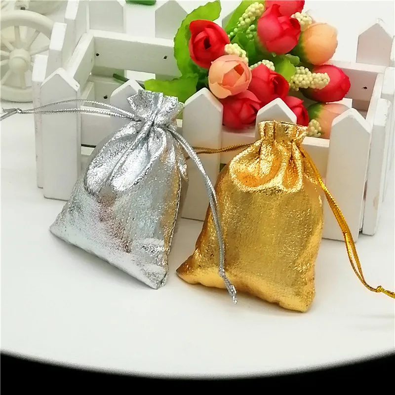 300pcs/lot 7x9cm 9x12cm 10x15cm Gold/silver Drawstring Jewelry Packing Bags Wedding Gift Pouches | Украшения и аксессуары