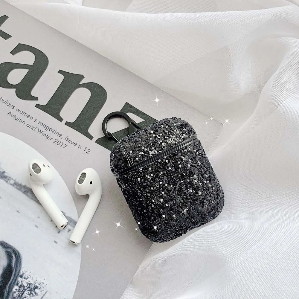 Black Роскошный блестящий чехол для Apple Airpods благородный элегантный блестящий чехол для девочки Bluetooth беспроводной защитный чехол для наушников сумки - Цвет: Black